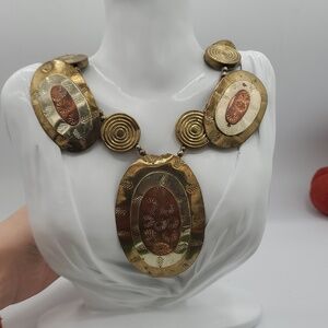1970s Big Bold Statement Hammered Necklace 30 Inch B3011